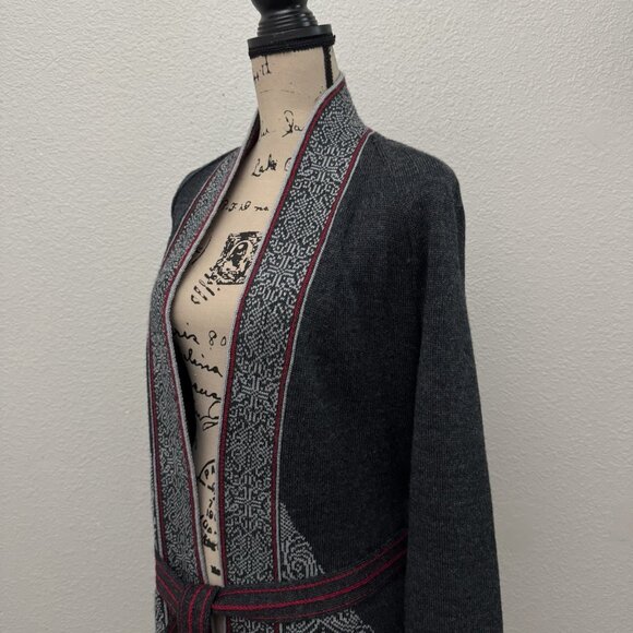 Dale of Norway Sweater Size Medium Open Front Long Belted Gray Cardigan - Picture 11 of 16